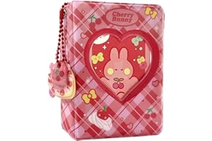 runrayay Pink Rabbit Kpop Photocard Binder avec Pendentif, 3 Pouces Love Heart Hollow Photocard Holder Book Sleeves, 40 Pockets A5 Binder Mini Photo Album for Business Card Holder