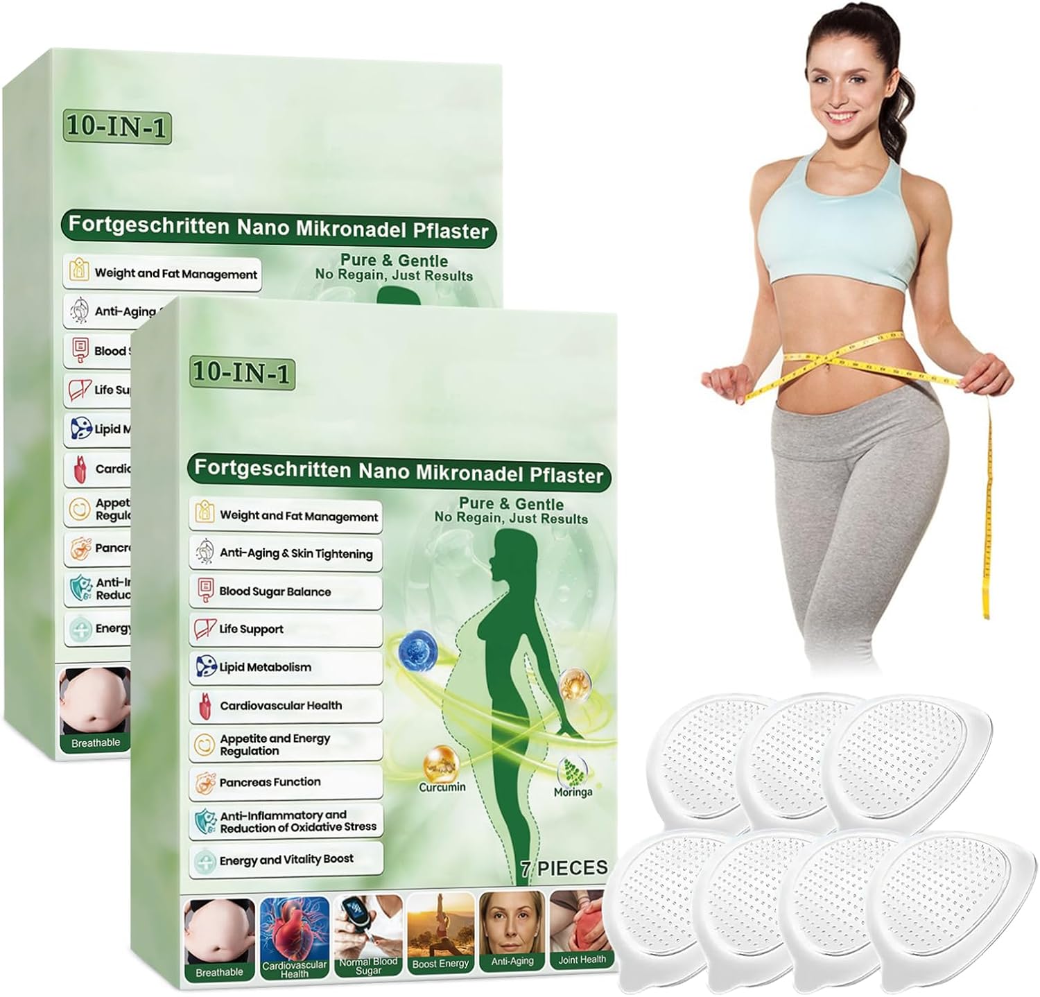 2 Parches Adelgazantes Moringa Berberina 10 en 1 con Nano Microagujas, Parches para Adelgazar Abdomen Potentes, Metabalance Patch Natural Hombre Mujer (B)