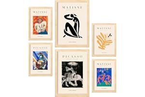 Nacnic Set mit 6 Postern von Picasso und Matisse. Abstrakte Gemälde. Drucke des Fauvismus und Surrealismus für Innenarchitektur und Dekoration. A3 & A4 Holzfarbe Rahmen.