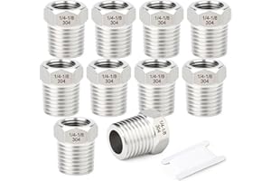 TAISHER 10 pezzi 304 Riduttore in acciaio inox boccola esagonale, 1/4" BSP maschio x 1/8" BSP femmina, riduzione del raccordo adattatore del tubo, per acqua, olio, aria e gas