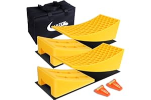 Magic4U Camper Leveler 2 Pack - RV Caravan Leveling Ramp Blocks, Includes 2 Mini Level T Shape,Two Curved Levelers, Two Chocks, and Two Rubber Grip Mats, Heavy Duty
