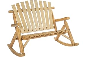 Outsunny Fauteuil de Jardin Adirondack à Bascule 2 Places Rocking Chair Style néo-rétro Assise Dossier Ergonomique Bois Naturel de pin