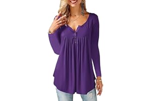Beluring Women Casual V Neck Tops Long Sleeve Pleated Tunic Tops Shirts Blouse