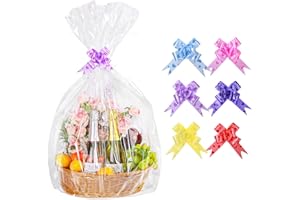 WORIC 6 PCS Extra Large Cellophane Bags for Hampers, 30"X40" Hamper Wrapping Cellophane Hamper Cellophane Wrap and Bow for Gift Basket Valentine's Day Easter Wrap