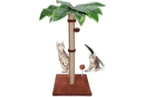 Hevol Tiragraffi per Gatti, 80 cm Giochi per Gatti in Sisal Naturale con 2 Palline Interattive, Albero Gatto Tiragraffi per Gatti Adulti Adatto ai Gattini in casa e Grandi - Marrone/Quadrato Base