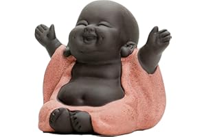Fayemint Piccolo Buddha in ceramica, Monaco Creativo, Statua Creativa di Buddha in Ceramica, Statue di Buddha Ridere, Ornamenti, Regalo Delicato, Arte e Artigianato