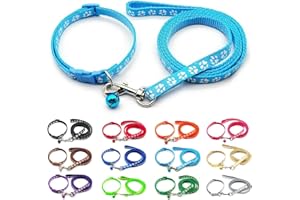 Foyscr Puppy Collar Set with Leash, Dog Collar and Leash, Adjustable Dog Collar, Soft Nylon Pet Collar for Puppy, Cat, Comfortable and Durable（Sky Blue）