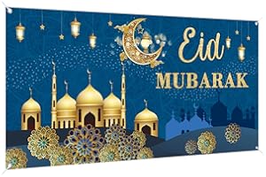 PARSUP Eid Mubarak Decorations, Large Fabric Muslim Ramadan Kareem Backdrop Banner Ramadan Mubarak Sign Photo Booth Backdrop Background for Muslim Ramadan Party Supplies,200 x 110CM