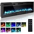 M.C.Haus Ultra-Thin Electric Fireplace Low Noise, 12 Variable & Breath Colors Flame, Recessed Wall Mounted Free Standing, Touch Screen & Remote Control, Crystal & Log Set(178cm/70inch)
