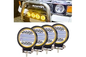 BIQING 4Pcs 96W Faretti LED Off Road con anello Halo Amber Angel Eyes,4" Faro da Lavoro 12V 24V Fari Led Auto Barra LED Fuoristrada Luci Antinebbia Fari Supplementari per Off Road Moto 4WD SUV ATV UTV