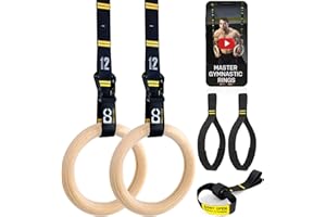 Double Circle Holz Turnringe mit verstellbaren Straps und Übungs Video Anleitung - Gym Turnringe Holz - Full Body Workout, Calisthenics, Gym (Verschiedene Größen)