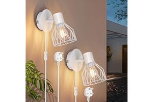 Kimjo Plug in Wall Lights for Bedroom - Wall Light Plug in Wall Lamp with Switch and Cable - Wall Lighting Fixtures Rotatable Wall Sconce Lights E14 - White Wall Light for Living Room 2 Packs No Bulb