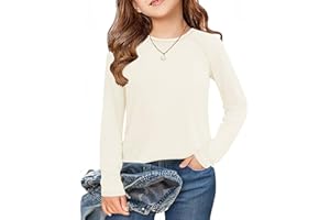 Arshiner Camiseta para Niñas Cuello Redondo Manga Larga Forro Polar Interior Camiseta Térmica Lisa Túnica Básica Camisetas Interiores Ajustadas para Niña Sudadera Térmica De Ocio 5-12 Años