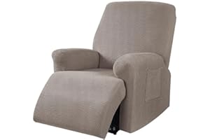 WWQQKJ Copripoltrona Jacquard Elasticizzato per Poltrona reclinabile Relax con Tasche copridivano salvadivano(Nocciola)
