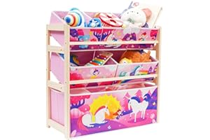 HOMCENT Organisers Kids Toy Book Storage Organizer Pink Large Capacity Space Saver Toy Storage Shelf with 6 Storage Boxes, Ideal for, Children's Room, Playroom,Living Room