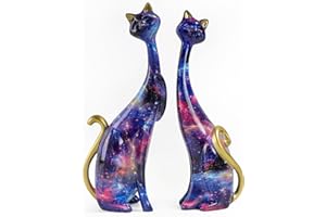 MASTEYMOH Resin Cat Statues Set of 2, Medieval Cat Decor, Starry sky Cat Statue 9.6-Inch, Cat Figurines Ornaments, Resin Art Sculptures, Cat Couple Statue for Bookshelf & Desktop (Strarry Sky in Dreamland)