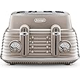 De'Longhi Scolpito 4 Slot Toaster, Reheat, Defrost, One-Side Bagel & 6 Browning Settings, Stainless Steel, Ctzs4003.Bg, Clay Beige"Min 1 year manufacturer warranty"