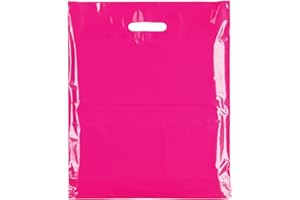 COMPLETESHOPFITTINGS 100x Plain Fuchsia 15"X18"+3(38.1cm x 45.72cm) Plastic Carrier Bags - Modern Printed Strong Gift Shopping Bags