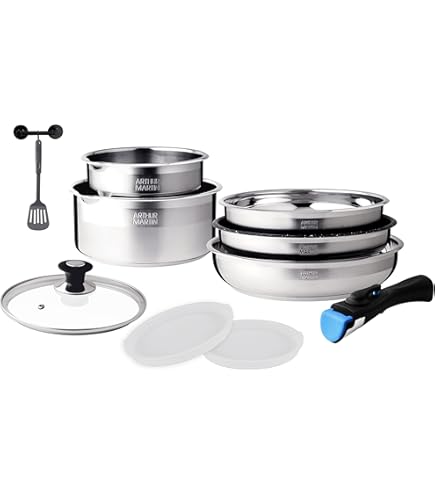 Fackelmann - Set 1 Poêle 20 Cm En Inox Et 1 Couvercle Verre, 3 Faitouts Inox 16 20 Et 24 Cm Fackelmann Eterna