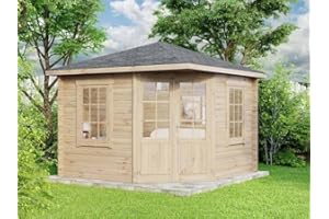 ‎ALPHOLZ Alpholz 5-Eck Gartenhaus Monica aus Massiv-Holz | Gerätehaus mit 40 mm Wandstärke | Garten Holzhaus inklusive Montagematerial | Geräteschuppen Größe: 300 x 300 cm | Spitzdach