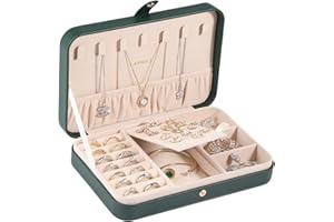 LANDICI Jewellery Box Small Jewellery Organiser for Women Girls PU Leather Travel Jewellery Storage Case Portable Jewellery Holder for Ring Earrings Necklace Bracelet Jewellery Gift Box Blackish Green