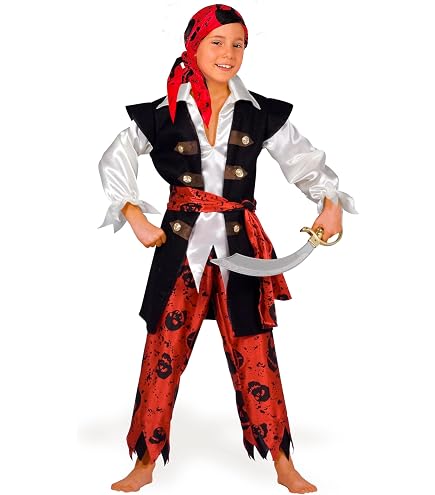 COSTUME CARNEVALE PIRATA BIMBO 5/6 ANNI BUCANERO VESTITO COMPLETO DI BANDANA7CAMICIA E GILET Cintura Pantalone83344 8434077833445