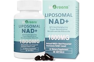 INGREENS Liposomal NAD+ Supplement 1800mg with Nicotinamide Riboside, Trans Resveratrol, Trimethylglycine, Replaces NMN, Boost NAD+, Aging Defense, Cellular Energy, 60 Softgels