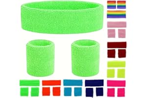 ONLYBEE NEON Headband and Wristbands Sweatbands Set Fancy Dress Stag Hen Do 80's 90's Charity Fun Run