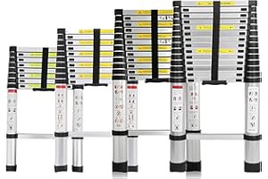 FEIDAK Alu Teleskopleiter 2,6M/3,2M/3,8M/4,4M Ausziehbare Leiter, Klappleiter Stehleiter Rutschfester, aus hochwertigem Aluminium, Ausziehleiter Mehrzweckleiter, Haushaltsleiter 150 kg Belastbarkeit