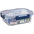 Décor Deluxe Clips Glass Food Storage Container with Split Compartments, BPA-Free Airtight & Leakproof Lid Storage Container, Dishwasher, Freezer & Microwave Safe, Odour Resistant Glass Jar, 980ml