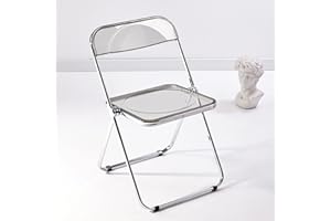 KAIHAOWIN Krzesła Składane, Transparentny Krzesło Składane Z Akrylu,Przezroczyste Składane Krzesła Ze Szklanym Sedziskiem,Krzesło Boczne Z Ramą Chromowaną Jako Ozdoba Dla Wnętrz i Na Zewnątrz,Szary