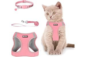 Muecleao Cat Harness and Lead Set, Adjustable Cat Harness for Walking Escape Proof, Soft Kitten Harness and Lead Set Vest with Reflective Strip for Cats Dogs Pets Walking (Pink, XXS(Chest 28-32 cm))
