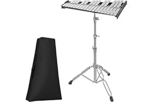 FREEAMG 32 Notes Foldable Glockenspiel Xylophone Bell Kit, Glockenspiel Set with Iron Base, Professional Percussion Instrument Set with Adjustable Height Stand, 4 Mallets & Carrying Bag(Black)