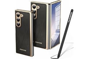 BAIFU Étui en Cuir PU antidérapant pour Galaxy Z Fold 6, Coque Samsung Galaxy Z Fold6 avec Protecteur d'écran + Stylet de Remplacement pour S Pens-Noir