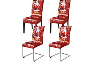 ‎YUGARLIBI Yugarlibi Weihnachten Stretch Stuhlhussen 4er Set Stuhlbezug Schwingstuhl Universal Elastische Esszimmerstühle Hussen Xmas Waschbare Stühle Schutz für Esszimmer Hotel Party (4 Stück, Weihnachtsmann)