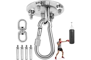 BASVII Hak Sufitowy Mocny, Nośność 400 kg, Stal Nierdzewna do Zawieszania Piłek z M8 Pierścieniem, 360° Obrotu, Idealny do Hamak, Worek Bokserski, Fotel Wiszący, Huśtawkę, Joga