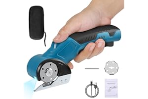 MAKDLY Rotary Cutter Electric Box Cardboard Cutter with Storage Case, Rechargeable Cordless Electric Scissors Fabric Scissor with Safety Lock & LED Light, for Cutting Carpet Leather Carpet Plastic, Blue