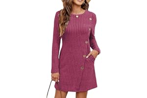 Koerye Vestito Lavorato a Maglia da Donna Autunno Elegante A-Linea Maglioni Abiti Pullover Manica Lunga Scollo Rotondo Abiti Invernali