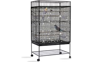 MNGREN Yepper Bird Cage Seed Catcher, Large Bird Cage Cover, Adjustable Soft Airy Nylon Mesh Net, Birdcage Cover Skirt Seed Guard for Parrot Parakeet Macaw African Round Square Cages (Black, Sequins Star)