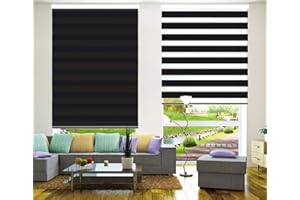 TANZUOER Zebra Roller Blinds Dual Layer Roller Shades Light Filtering Day and Night Blinds, Height 150cm, Black