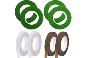 Woohome 8 pezzi Florist Stem Stiel Band Decor Band 1/2 pollici x 90 piedi Floral Wire Tape per mazzo Stem Wrap Florist (verde, marrone e bianco A)