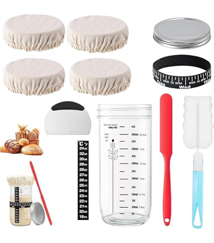 Zuurdesem Starter Jar Kit 900ML/30oz - Sauerteig Set Met Schraper, Thermometer Strip, Marker en Labels - Herbruikbaar Glas Voor Brood Bakken Supplies Zuurdesem Starter Jar Kit 900ML/30oz - Sauerteig Set Met Schraper, Thermometer Strip, Marker en Labels - Herbruikbaar Glas Voor Brood Bakken Supplies