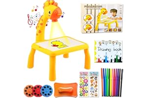BARVERE Projektor Zeichentisch Kinder, Maltafel Kinder ab 2 jahre, Tischplatte Smart Projektor Staffelei Kinder, Trace and Draw Projector Zeichenbrett, Maltisch für Kinder-Gelb