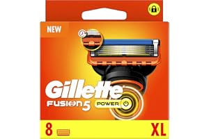 Gillette Fusion5 Power rakblad, 8 original ersättningsblad för män med större glidremsor för smidig glid och 5 blad för en ot