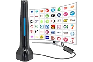 DTB TECH Antena TV Interior, Antena de TV Inteligente, Digital HD de recepción de Largo Alcance, Base magnética Fuerte para Canales de Interiores 4k 1080P - Cable de 10 pies de Largo