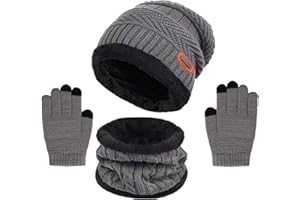 outfit spring Cappello a Maglia Bambini, Inverno Berretto Sciarpa Guanti Set, Morbida Beanie Lavorato con Pompom Soffice Caldo Scaldacollo Guanto Fodera in Pile 3 Pezzi per Ragazzi Ragazze 5-8 Anni