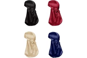 PLOVZ Durag Cap Headwraps für Herren und Damen, Seide, Schwarz, Marineblau, Weinrot und Braun, 4 Stück