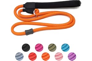 HEYDOGGY Strong Slip Lead Dog Leash, Heavy Duty Nylon Dog Training Leash, Durable Grey Dog Rope Lead No Pull Walking Leash with Rubber Stopper & Padded Handle for Small Medium Large Puppy Dogs 1.8m Orange