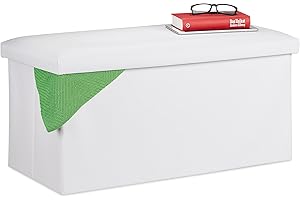 Relaxdays Banco Almacenaje, Baúl Almacenamiento, Piel Sintética, Asiento Acolchado, 37,5 x 76,5 x 38,5 cm, Blanco