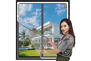 AUXHCYL Fly Screens for Windows - Magnetic Net Window Max 120 x 110cm, Adjustable Fiberglass Mesh, Insect Window Screen to Keep Bugs, Flys and Mosquitoes Out(White Frame Gray Mesh)